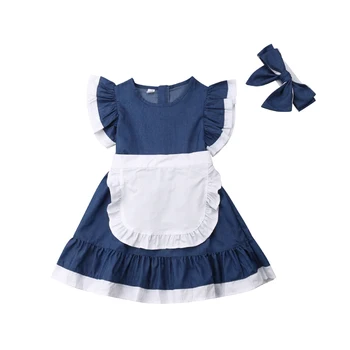 

3Pcs Newborn Kids Baby Girl Short Sleeve Denim Jeans Dress Outfit Denim Dress Summer Dress 2019 Brand New Children's Clothing