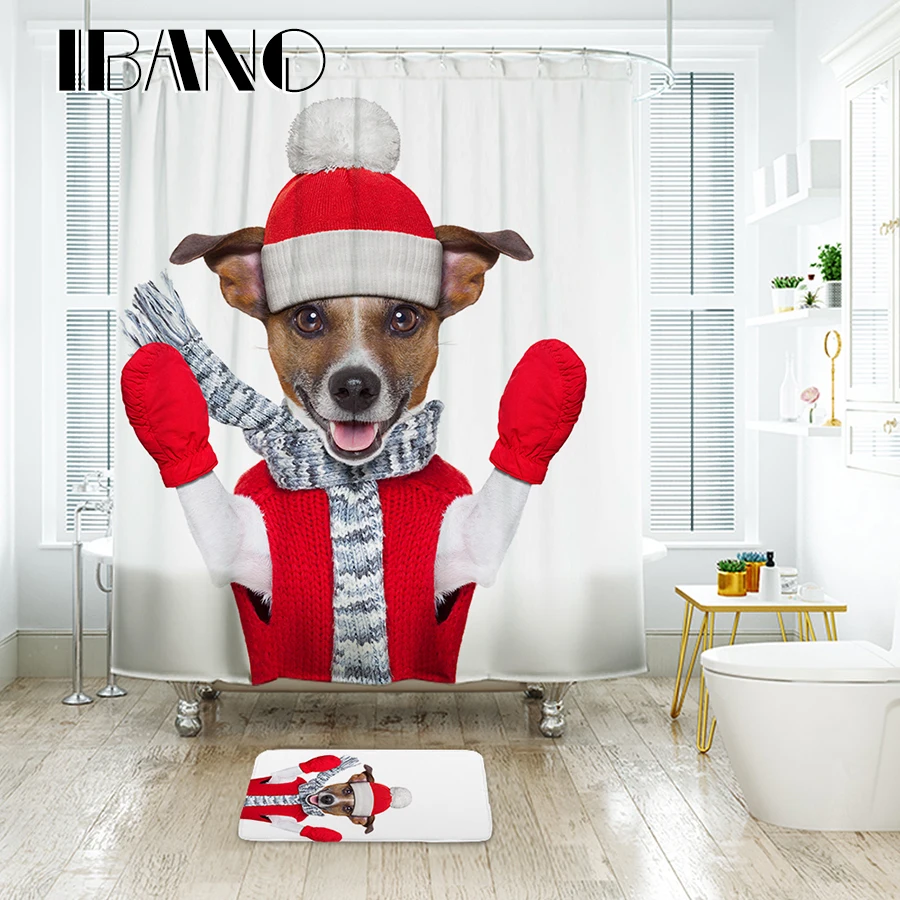 

IBANO Dog Shower Curtain Waterproof Polyester Fabric Bath Curtain For The Bathroom Decrotation For The Christmas Festival