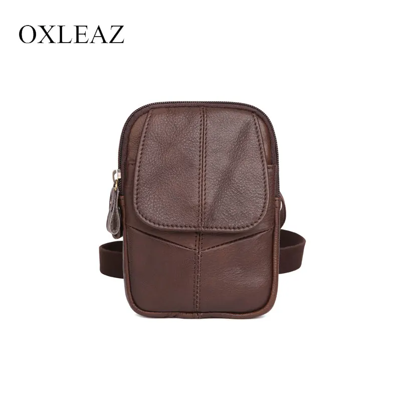 

OXLEAZ Brand Women Waist Bag Mens Phone Pack Male Genuine Leather Pouch Daily Waistbag Small Shoulder Crossbody Bags for Men