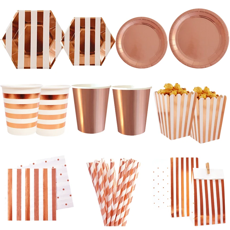 

Rose Gold Decoration Party Disposable Tableware Set Paper Straw Wedding Birthday Party Decoration Adult EID MUBARAK Decorations