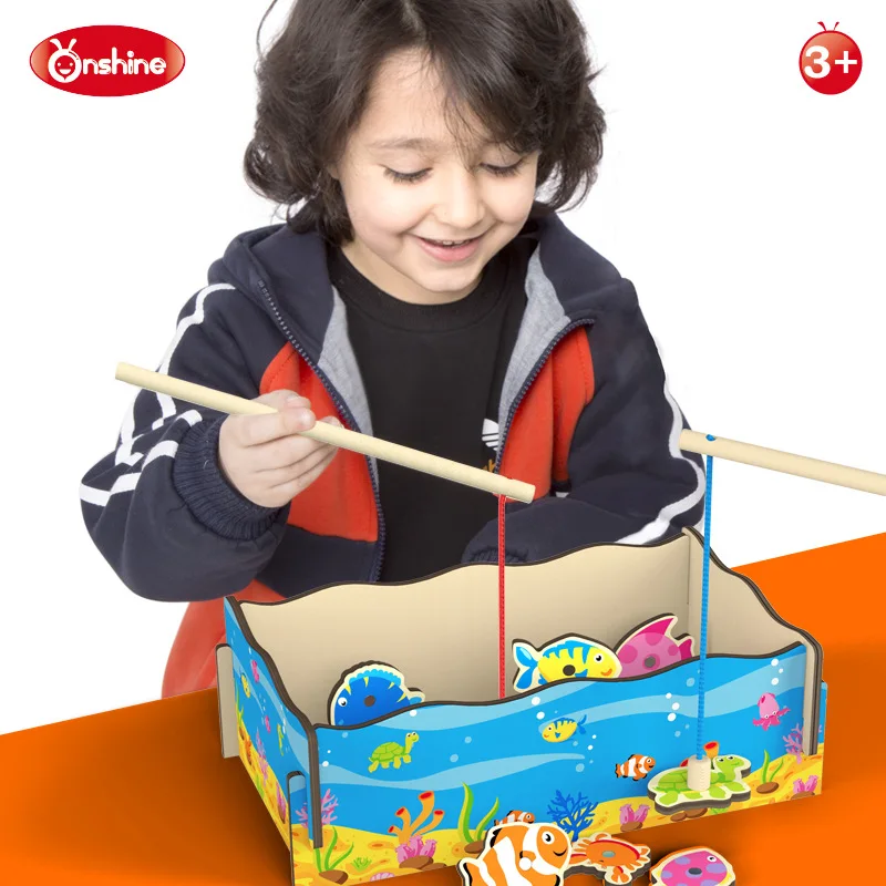 

Children wooden fishing toys with 12 fish and 2 rods / wood box packing outdoor fishing games Kids Child birthday gifts
