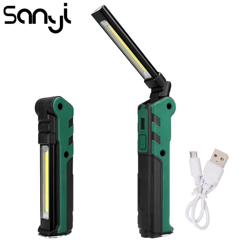 

USB Rechargeable Working Light Camping Flashlight Waterproof Torch Built-in Battery COB LED Lantern Linternas with Magnet/Hook