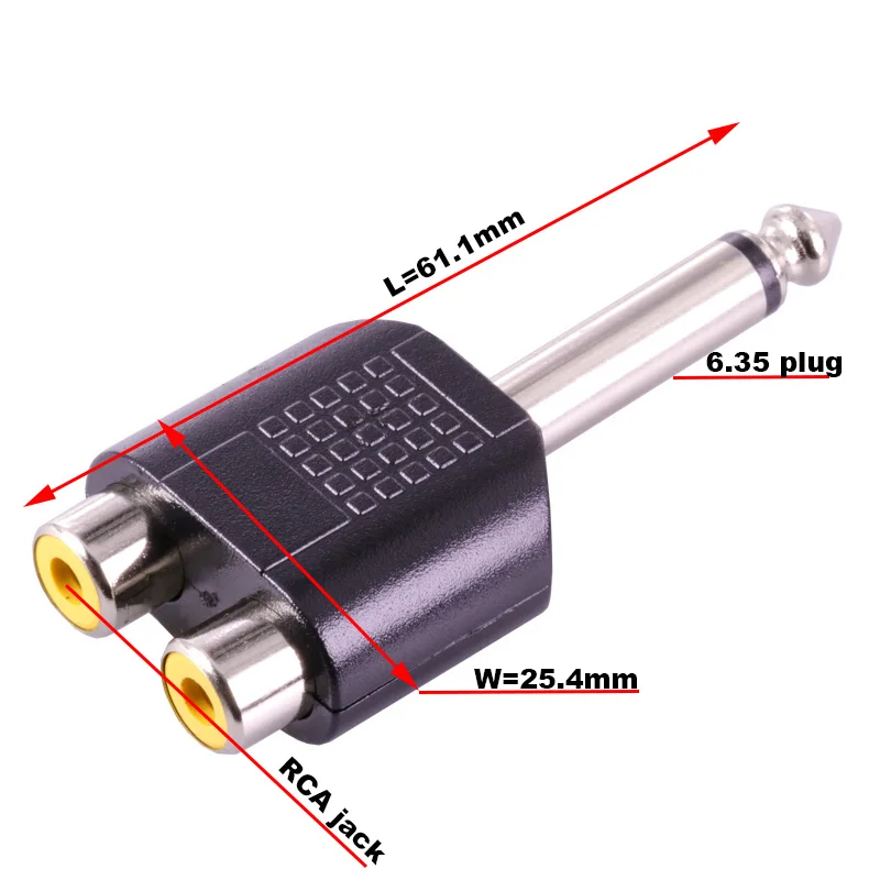 4 шт. моно 2 полюса Jack 6,35 мм до 2xRCA Jack аудио конвертер двойной гнездовой разъем RCA до 6,5 мм штекер никелированный разъем