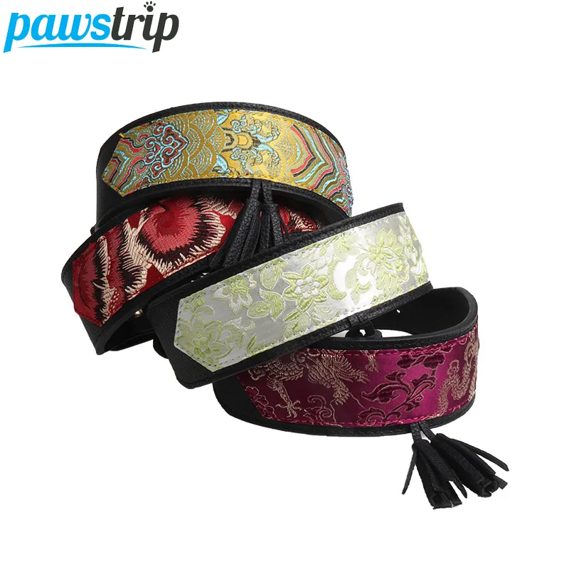 pawstrip 10 Patterns Luxury Dog Collar Strong Leather Pitbull Collar Flower Print font b Pet b