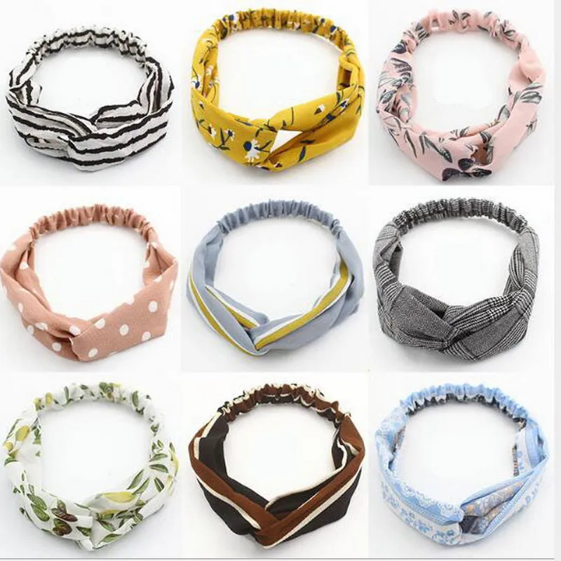 

Summer Chiffon Headband Women Hair Accessories Turban Twist Cross Hairband Headwrap Girls Floral Striped Knot Hair Band Headwear