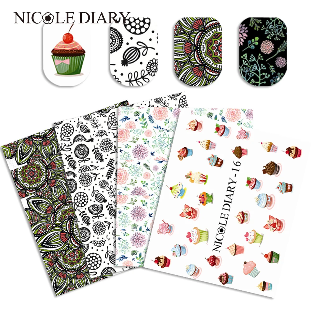 

9 Sheets Floral Water Decal Nail Art Transfer Stickers Set Emoji Expression DIY Manicure Sticker for Nail Tips Decorations