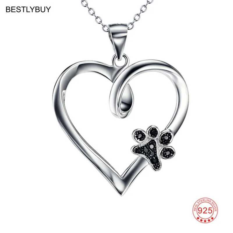 BESTLYBUY серебряное ожерелье с подвеской в виде собачьей лапки для девочек цепочка 925 пробы Серебряное сердце, для влюбленных Цепочки и ожерелья и кулоны из нержавеющей стали для Для женщин Модные украшения