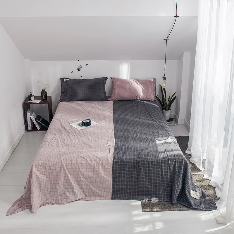 

Stitching Pattern Bedding 3Pcs Sheet Home Textile Solid Color Flat Sheets Combed Cotton Bed Sheet Bedding Linen For Queen Size