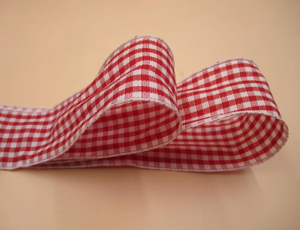 

10yards Lot 1.5inch 38mm Wired Edges Red/white Checked Plaid Ribbon