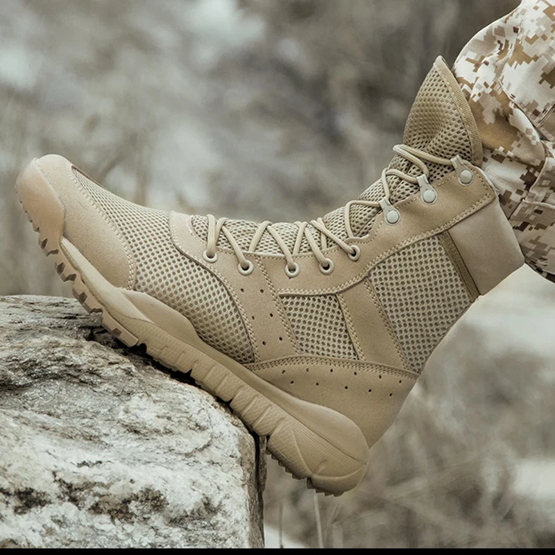 Billig Taktische Stiefel Männer Outdoor Wandern Schuhe Leinwand Mesh Wüste High top Militär Kampf Armee Stiefel Militares Sapatos Masculino Plus