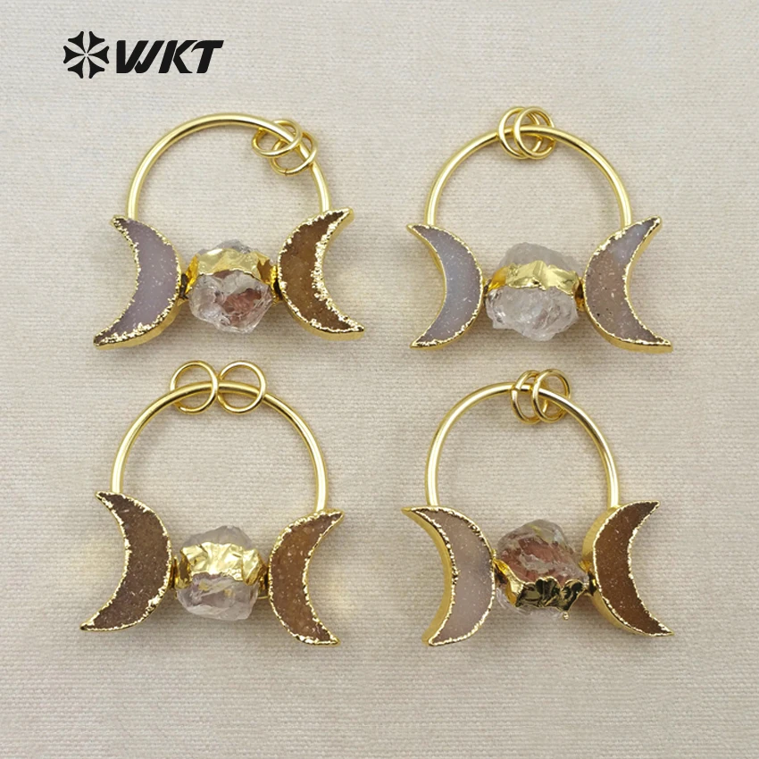 WT-P1255 WKT новый дизайн модные двойные подвески-петли с двойной луной Кварцевая и