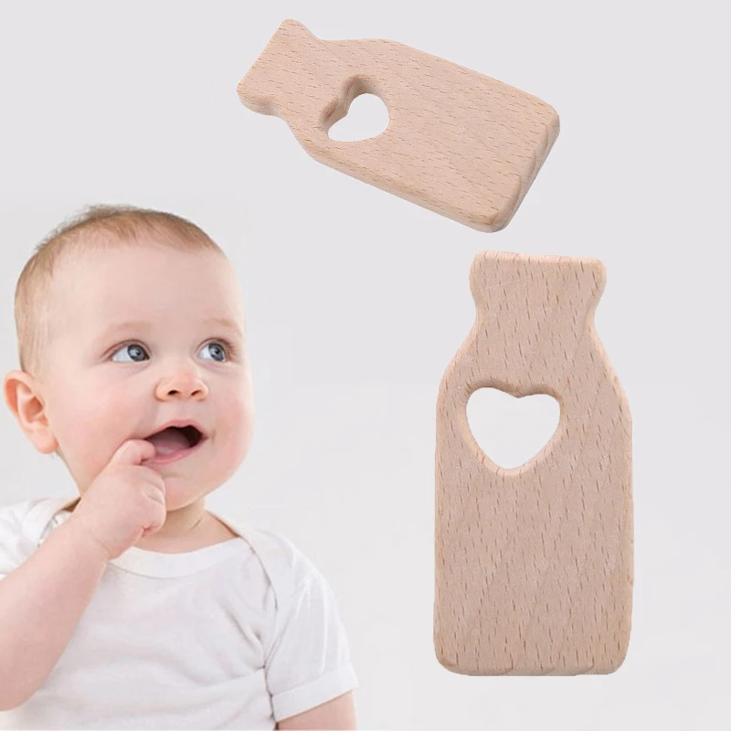 Baby Teether Milk Bottle Shape Teething Nursing Natural Wooden Toys