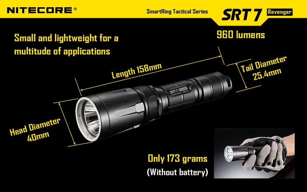 Nitecore SRT7 фонарик с nitecore nl188 18650 3200 мАч батареи XM-L2 960lm умный кольцо селектор Поиск Факел Цвет зеленый, синий красный