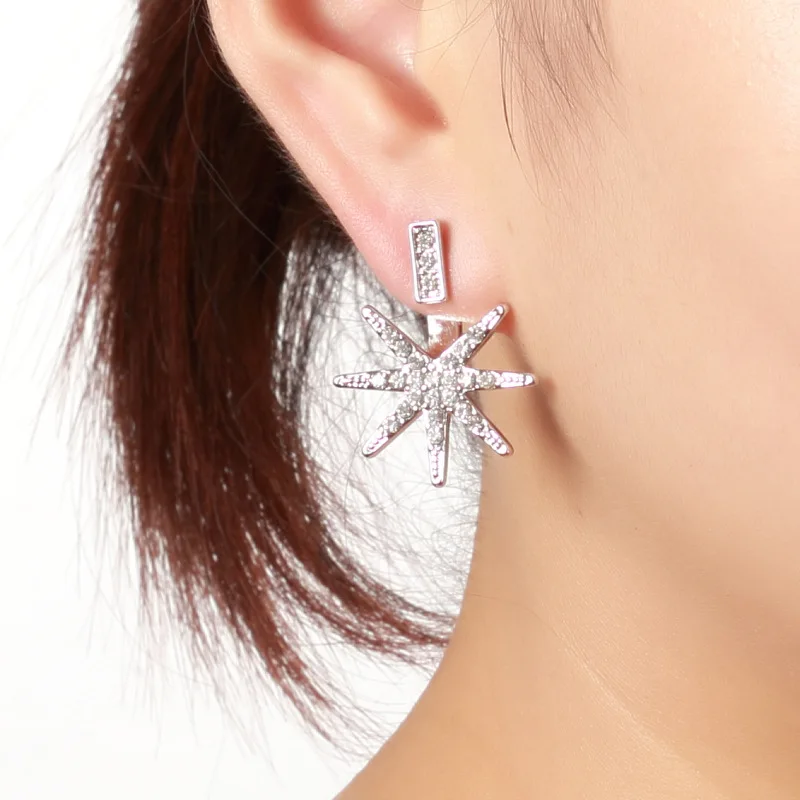 Fashion Trendy Gold Color Star Stud Earrings Double Sided for Women Wedding Party Jewelry Friendship Gift Wholesale | Украшения и