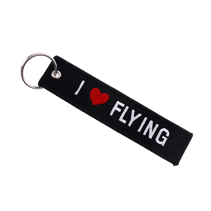 I LOVE FLYING-llavero de 13x3CM, etiquetas de joyería para llaves de coche, regalos, Mensaje de bordado