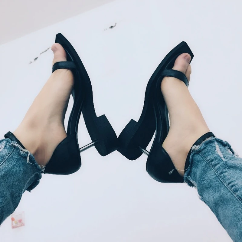 

2019 Newest Strange Heel Sandals Women Ankle Strap Sexy High Heels Fashion Real Leather Sandals сандали женские
