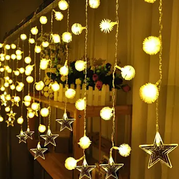 

LAIDEYI 3.5m 96 LED Christmas star and Ball curtain indoor wedding fairy lights for christmas holiday wedding party decoration