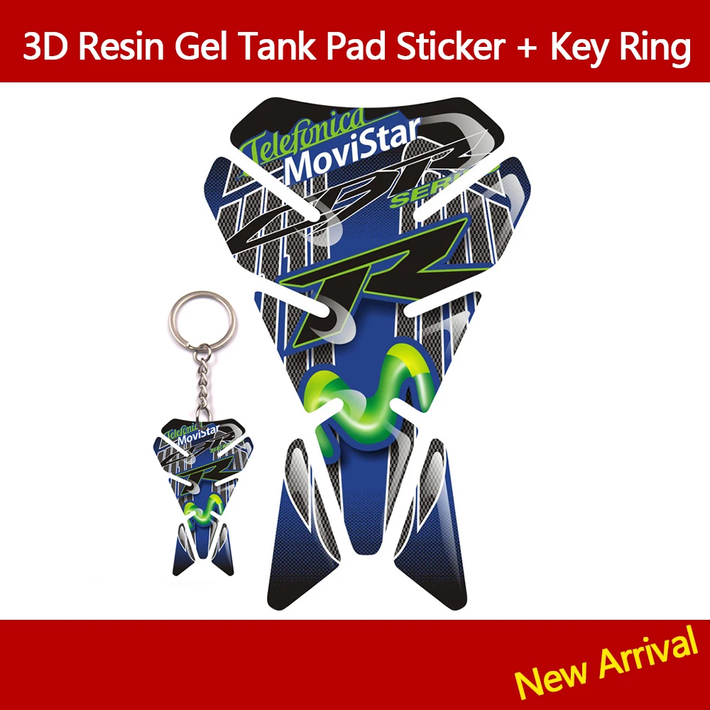 

3D HRC Resin Gel Motorcycle Tank Pad Sticker Decal Emblem for Moto GP Movistar M Car Styling Decals + Key Ring