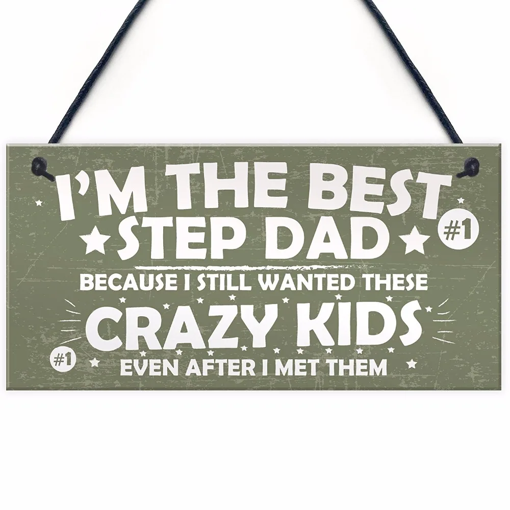Meijiafei Best Step Dad Crazy Kids Novelty Hanging Plaque Fathers Day