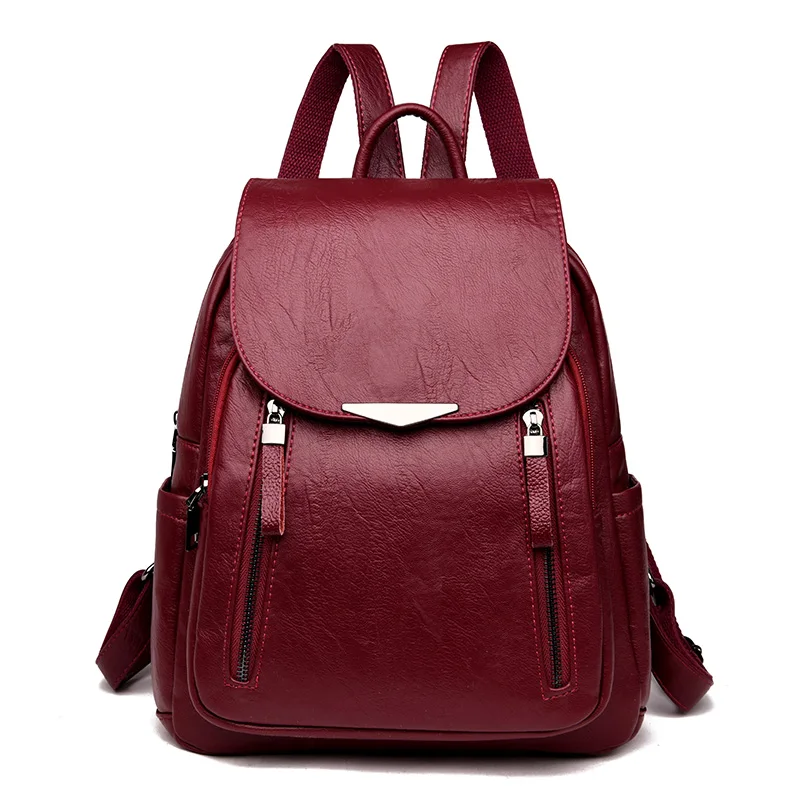 Модный женский рюкзак из овечьей кожи с двойной молнией, Женская дорожная сумка, рюкзаки, школьные рюкзаки для девочек - Цвет: Red