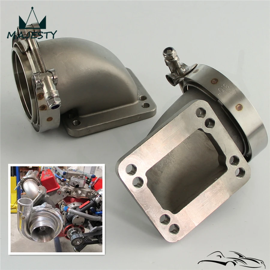 2PCS Fits For T3 T4 Turbocharger 3&quot Vband 90Degree Cast Turbo Elbow Adapter Flange+Clamp | Автомобили и мотоциклы