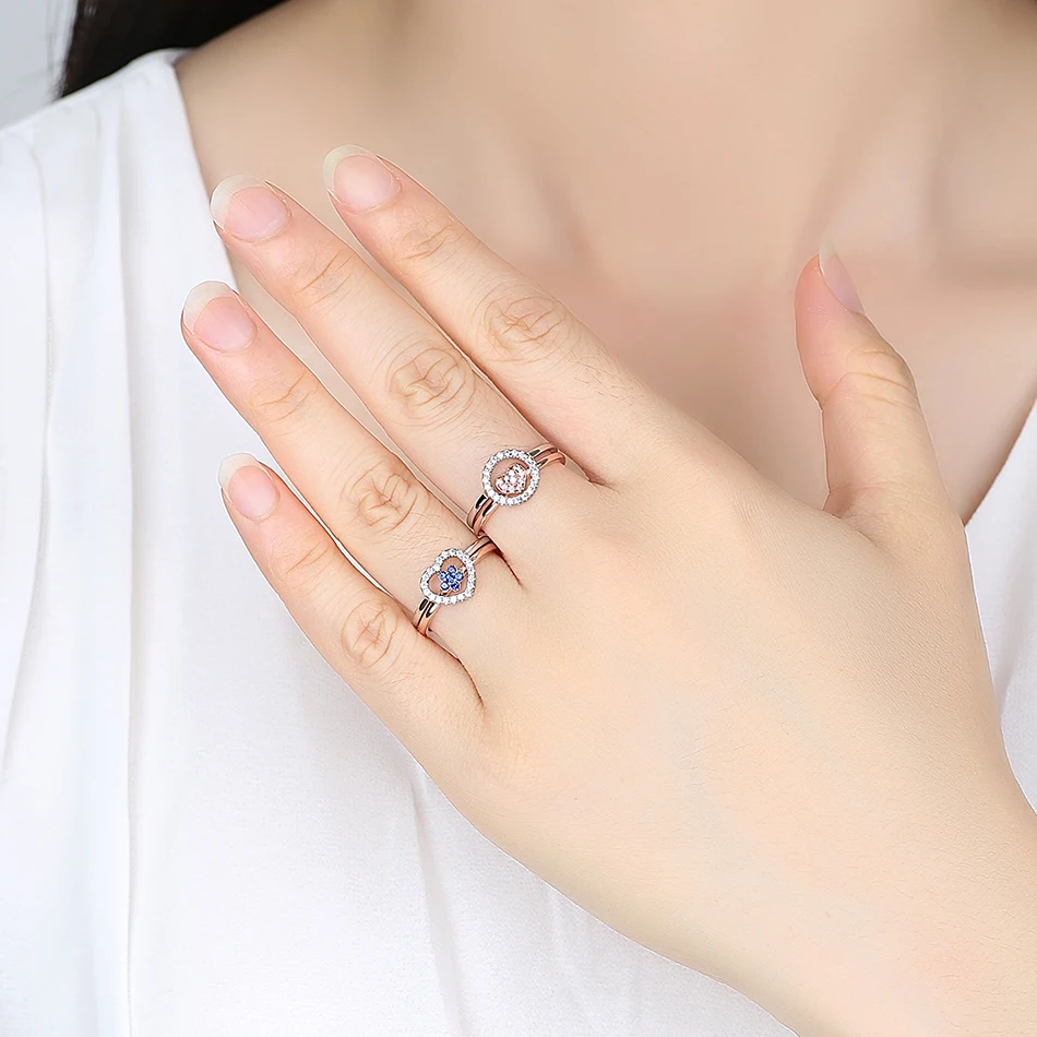 ELESHE 15 Styles 925 Sterling Silver Heart Circle Rings For Women Crystal CZ Finger Ring Wedding Engagement Jewelry Gift
