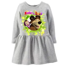 Girls Masha and Bear Fall Girls Outfits Long Sleeve Cotton Dress Printed Grey Clothes Age 2-6Y