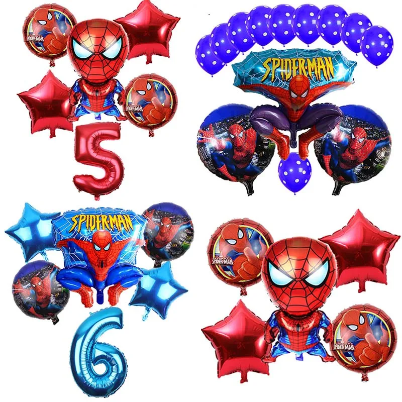 6pcs/lot Spiderman Foil Helium Balloons 30" Red Number Party Inflatable Ball Birthday Party Decoration Kids Toys Star Globos