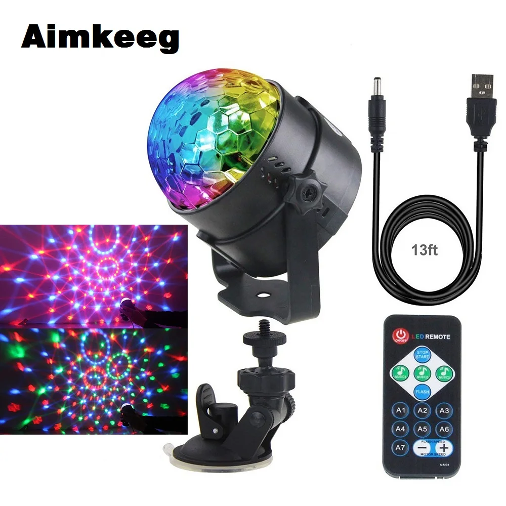 Aimkeeg 5 V USB ИК-пульт дистанционного Управление RGB LED волшебный кристалл вращающийся этап свет красочный автомобиль Disco DJ Light мини лазерный свет этапа