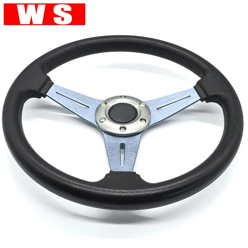 

Universal steering wheel 350mm(14inches) PU leather racing Aluminum Frame steering wheel(red blue silver)