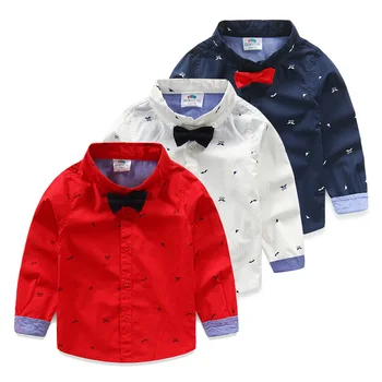 

Hot Sale New 2016 Spring Children Clothing Brand Fashion Full Printed Bow Tie Kids Clothes Gentleman Boys Shirts for 2-8 Years