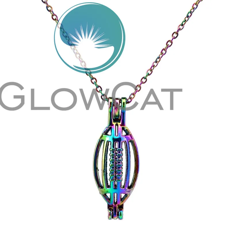 CC176 rainbow الألوان الأمريكية كرة الرجبي الخرز قفص قلادة الضروري النفط الناشر الروائح اللؤلؤ قفص المنجد قلادة