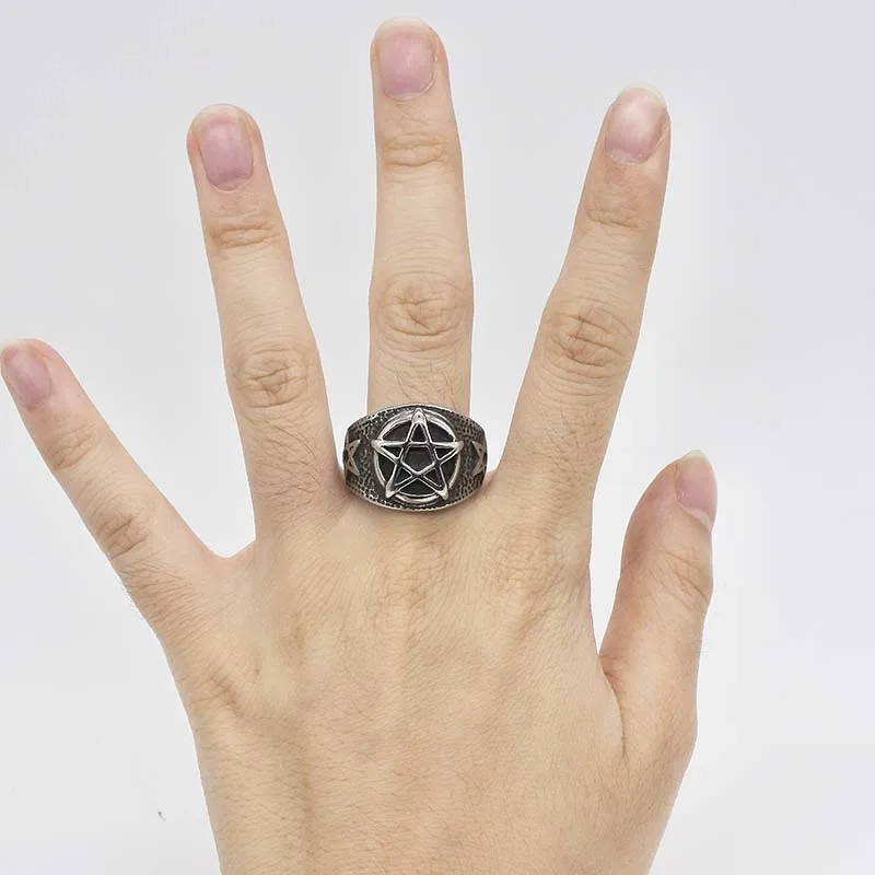 AMUMIU пентаграмма из нержавеющей стали мужские палец кольцо звезда круг в стиле «панк-рок» стиль персональный, шикарный уличный стиль Одежда высшего качества R017