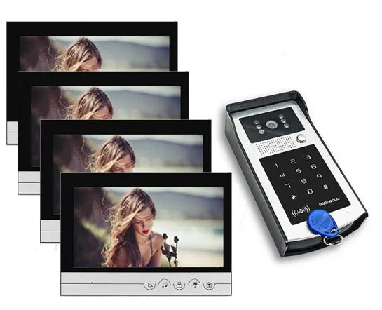 

XINSILU Top Quality Intercom Doorbell Home Security Video System 9" Video Door Phone Touch Key Monitor IR FRID Camera, 1V4