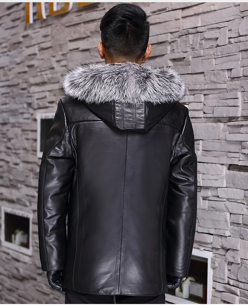 AYUNSUE, натуральная кожа, куртка для мужчин, натуральный мех, пальто для мужчин, Лисий мех, воротник, шерсть, пальто, натуральная кожа, куртки, NX1611-1YCMY737