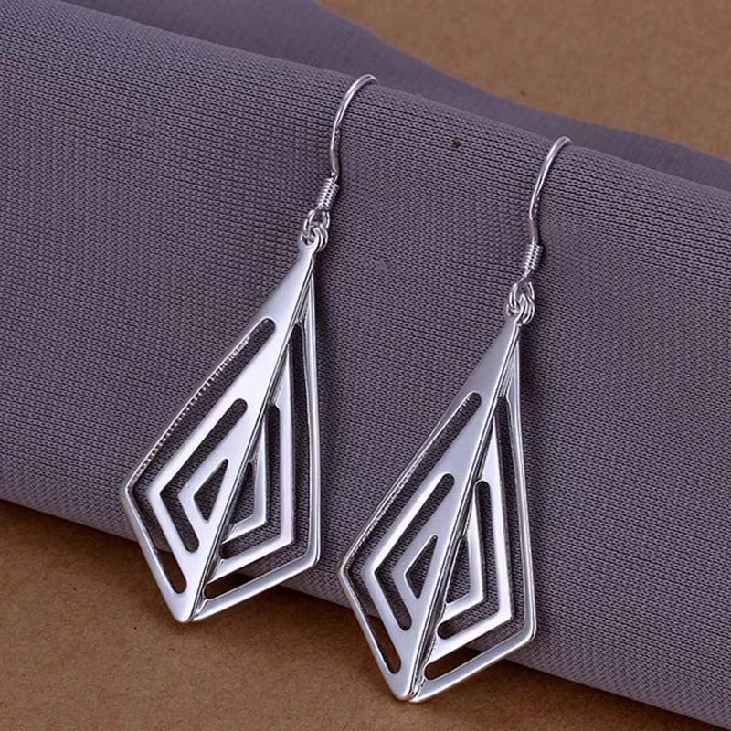 

E241 Lose money Promotion! Wholesale silver earrings, silver fashion jewelry, Smooth rhombus shaped earrings