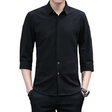 Летние Новые однотонные хлопковые рубашки, модные простые повседневные Молодежные трендовые брендовые рубашки со средним рукавом, Крутое платье, рубашка