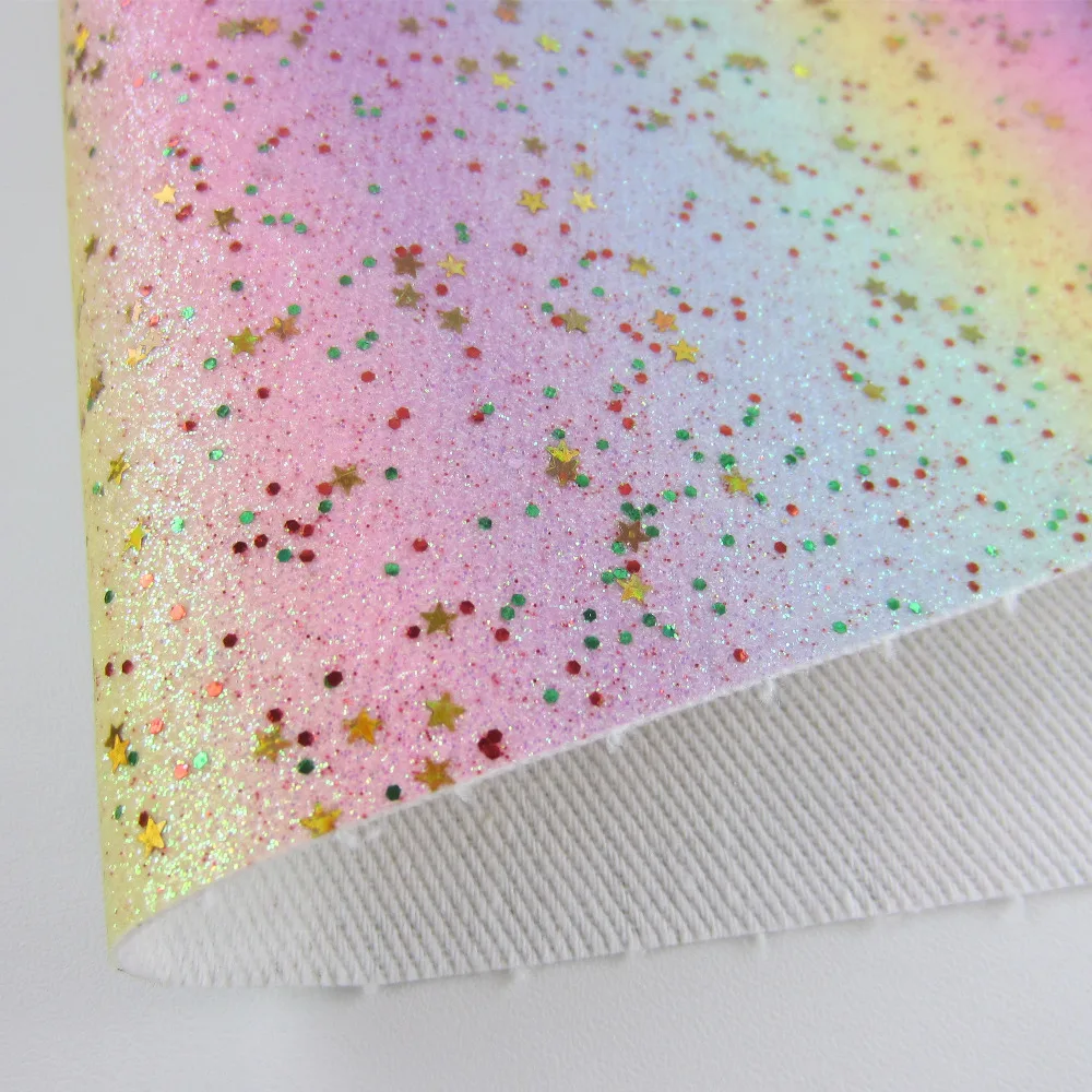 

A4 sheet 8"X11.8" Rainbow Fine Glitter Fabric Leathe Faux PU leather fabric for bow diy decoration crafts 1pieces F0052