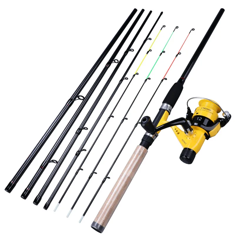 Sougayilang 6 Section Spinning Fishing Rod Combo M Power Carbon Fiber Fishing Rod with 11+1BB Carp Fishing Reel Pesca