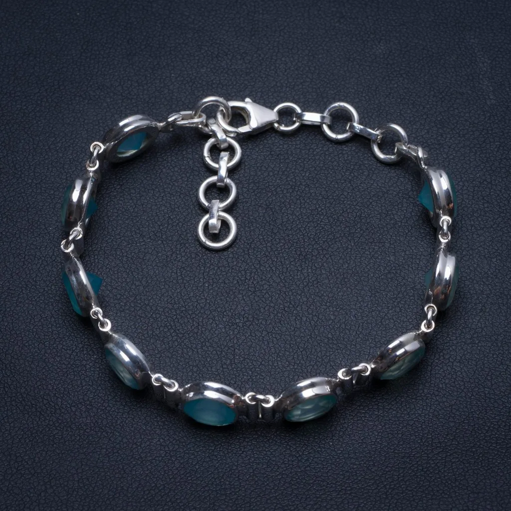 

Natural Chalcedony Handmade Indian 925 Sterling Silver Tennis Bracelet 6 3/4-8" T8407