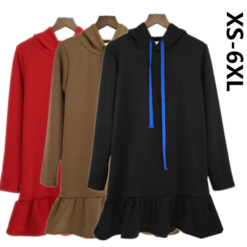  New Arrival 2019 Autumn Womens Long Sleeve Hooded fashion winter Flounce Hoodies Sweatshirt dress 1