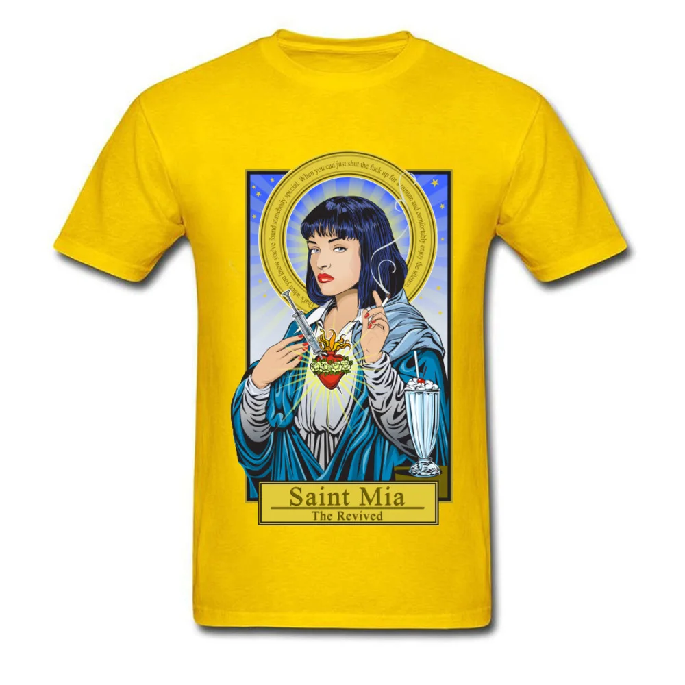 saint-mia-pulp-fiction190618 Print Tops Shirts Short Sleeve for Men Cotton Labor Day Crew Neck T Shirt Casual Tops Shirts Newest saint-mia-pulp-fiction190618 yellow