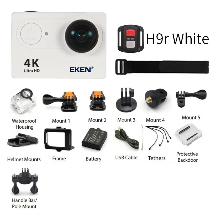 Экшн-камера eken H9 H9R wifi 4 K/30FPS 1080 p/60fps 720 P/120FPS Ultra HD мини-камера для подводной съемки Водонепроницаемая спортивная видеокамера - Цвет: h9r White