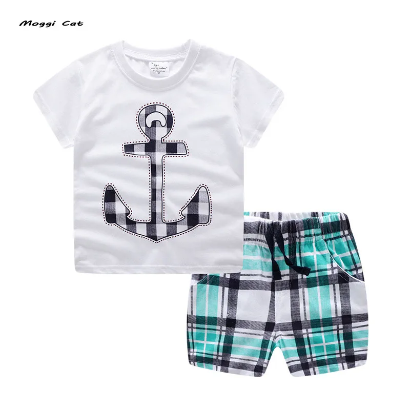 

Moggi Cat 2019 Summer Boys Clothes Sport Suit Set Fashion Anchor Short Sleeve Children's Clothing Set 2 Pieces T-Shirt + Pants