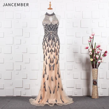 

JANCEMBER Dubai Sleeveless Mermaid Beading Evening Dresses 2019 Zipper Back Luxury Crystal Latest Design Sexy Evening Gowns