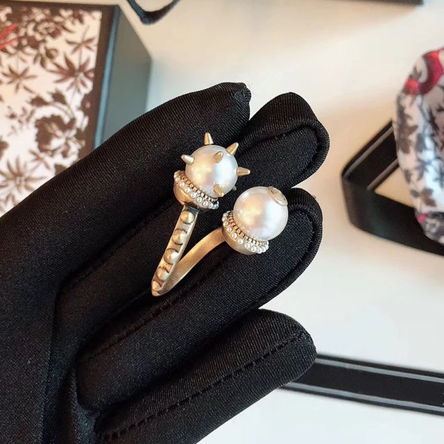 Top Brand Fashion Pearl Jewelry For Women Vintage Rings Big Pearl Ring wedding Party Rings Yellow Brass Jewelry Steam Punk Rings