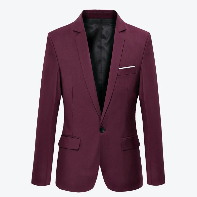 Мужской костюм, блейзер, Осенний модный тонкий мужской костюм, пальто, повседневный Однотонный мужской свадебный Блейзер, брендовая одежда 3XL - Цвет: 302Wine Red