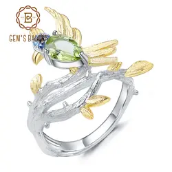GEM'S балетные 925 пробы серебряные ювелирные изделия 0.78Ct натуральный зеленый перидот драгоценный камень кольцо ручной работы Птица на ветке