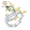 Bague de BALLET en argent Sterling 925 pour femmes, bijoux fins en pierre péridot verte naturelle, faite à la main, oiseau sur branche, 0,78ct ► Photo 1/6