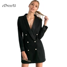 Women Long Blazer Elegant Office Lady Blazer High Quality Black Autumn Jacket Double Breasted Medium Long Coat Work Wear HX-2188
